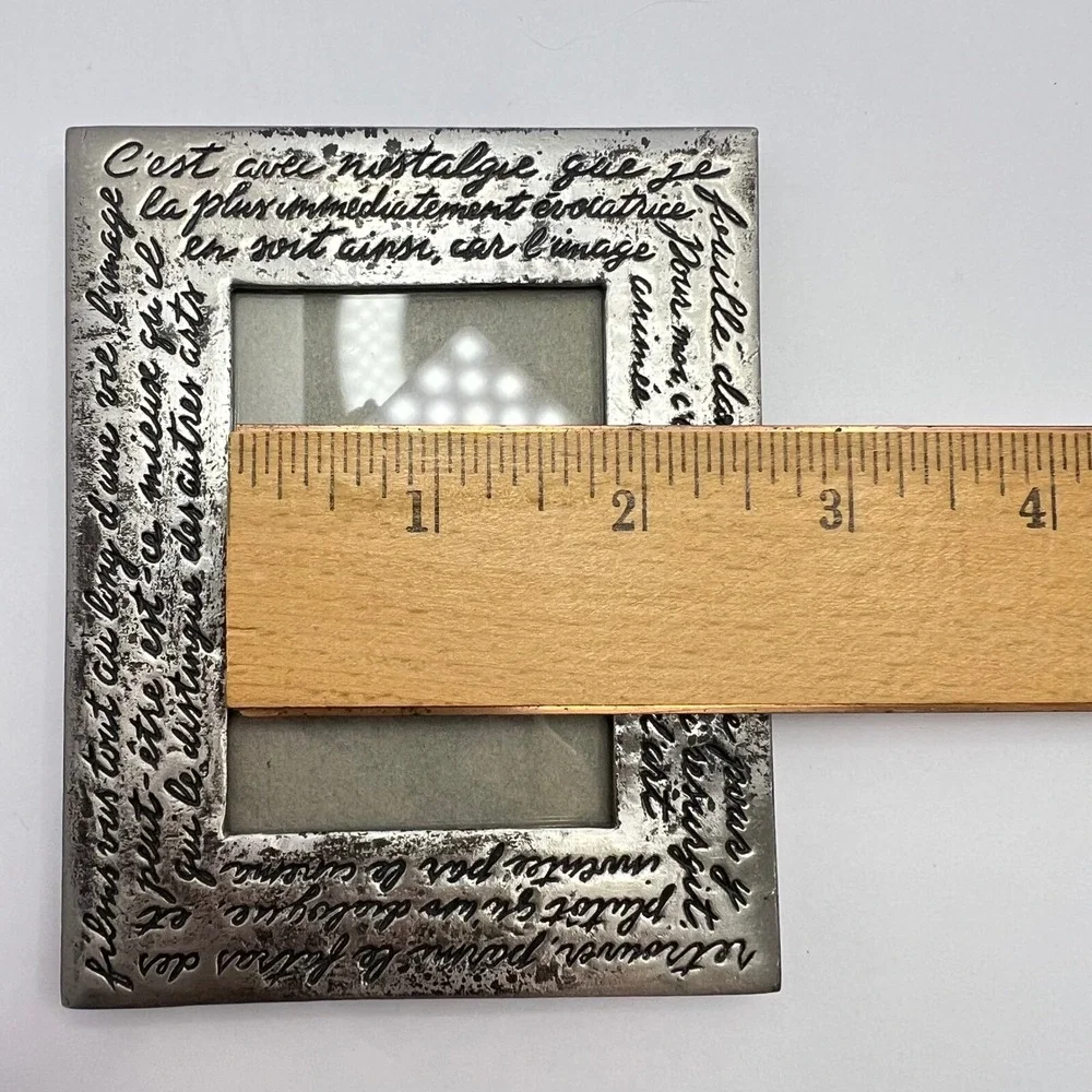 Vintage French Script Photo Frame 3x2 Pewter Tone Romantic Parisian Shabby Chic